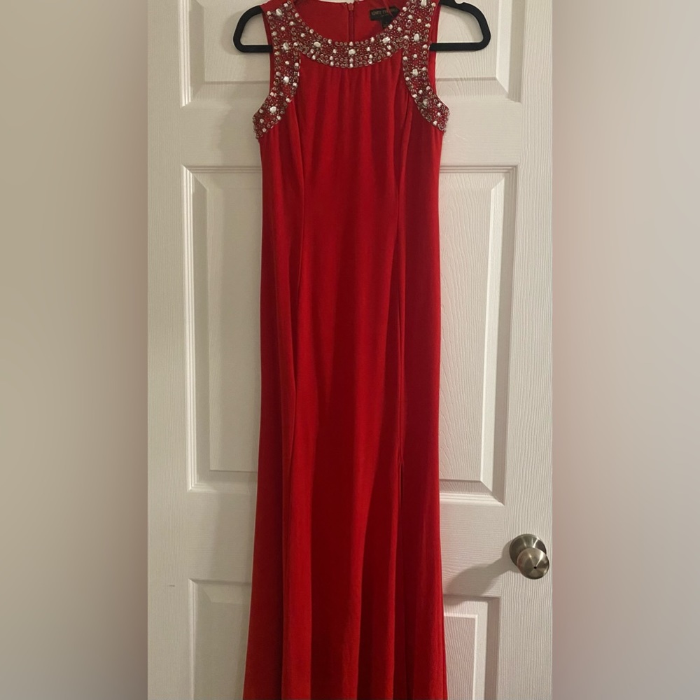 Red floor length dress